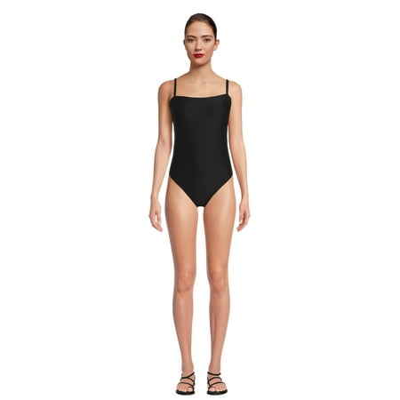 Time and Tru Women’s and Women’s Plus Bandeau Lace Up One Piece Swimsuit, Sizes XS-3X