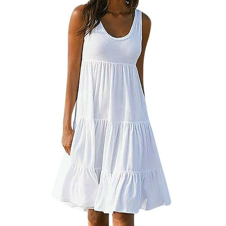 Samickarr Summer Savings Clearance Summer Dresses For Women 2023 Plus Size Dress Casual T Shirt Sundress Cover Ups With Pockets Holiday Solid Color Sleeveless Party Beach Dress