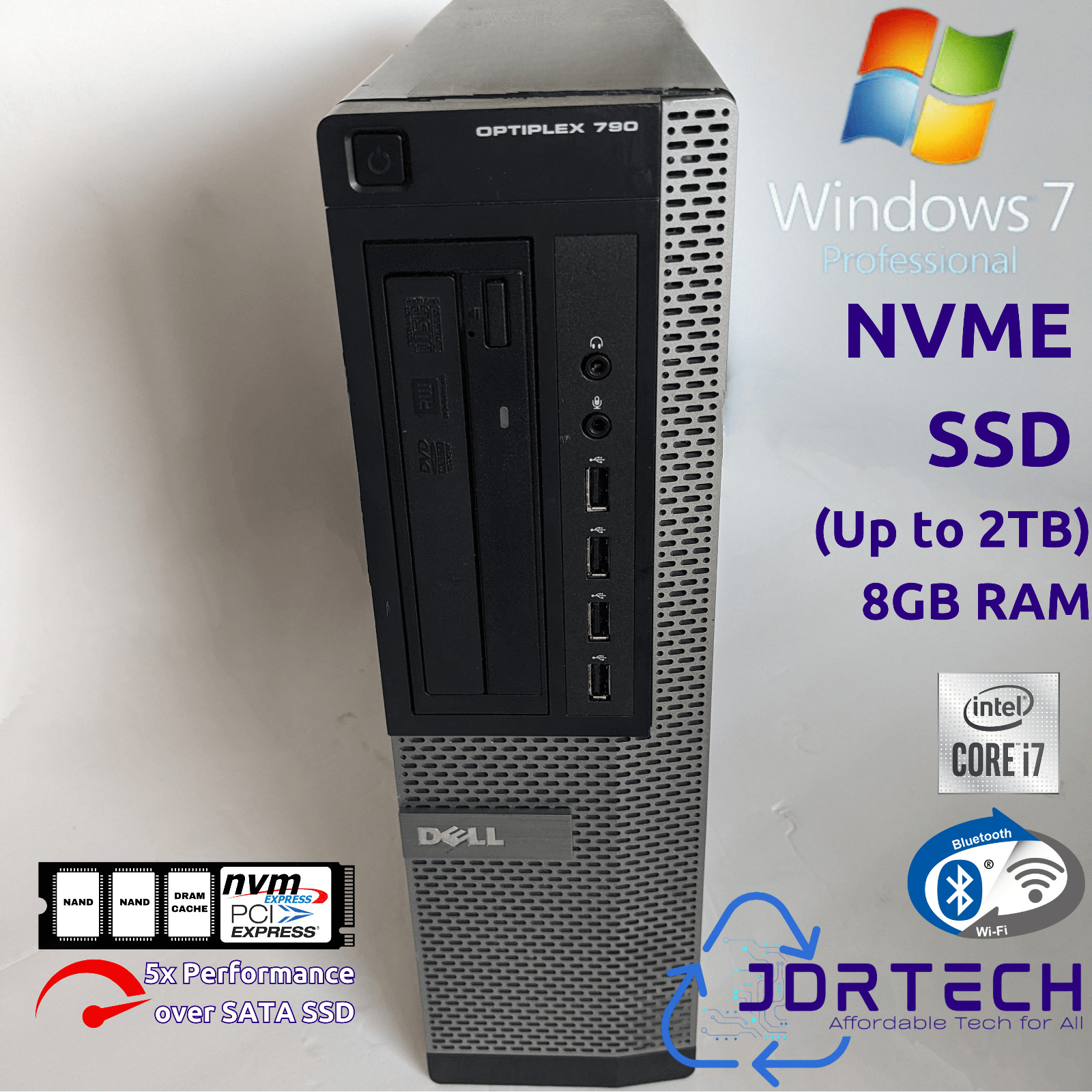 Customizable Windows 7 Pro Dell Optiplex 790 Intel Core i7 NVME SSD 8GB WiFi