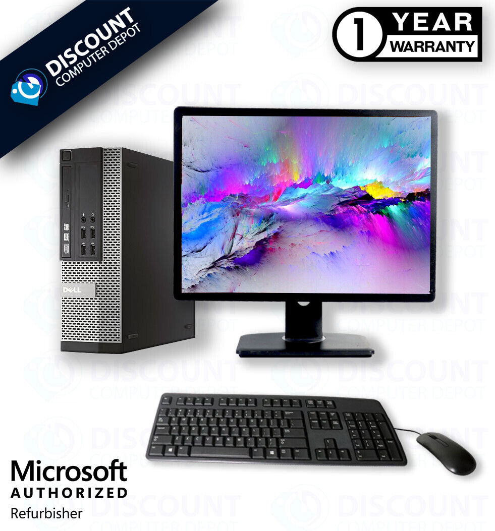 Dell OptiPlex Desktop Computer i3 8GB 500GB HDMI WIFI 19″ LCD Windows 10 Pro PC