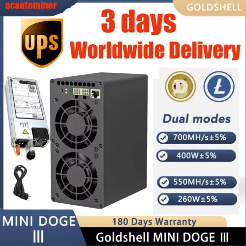 Goldshell Mini Doge 3 III Miner Doge Coin LTC Dual Mode 700M or 550M With WIFI