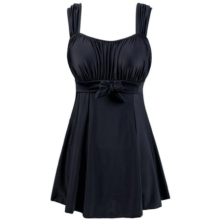 Wantdo Women’s Plus Size Swimwear One-Piece Swimdress Modest Swimsuits Bathing Suit Black 22/24 Plus