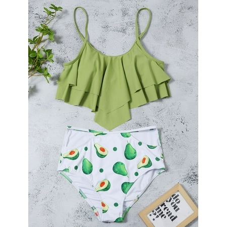 Swimsuits for Women Two Piece Bathing Suits Ruffled Flounce Top with High Waisted Bottom Bikini Set
