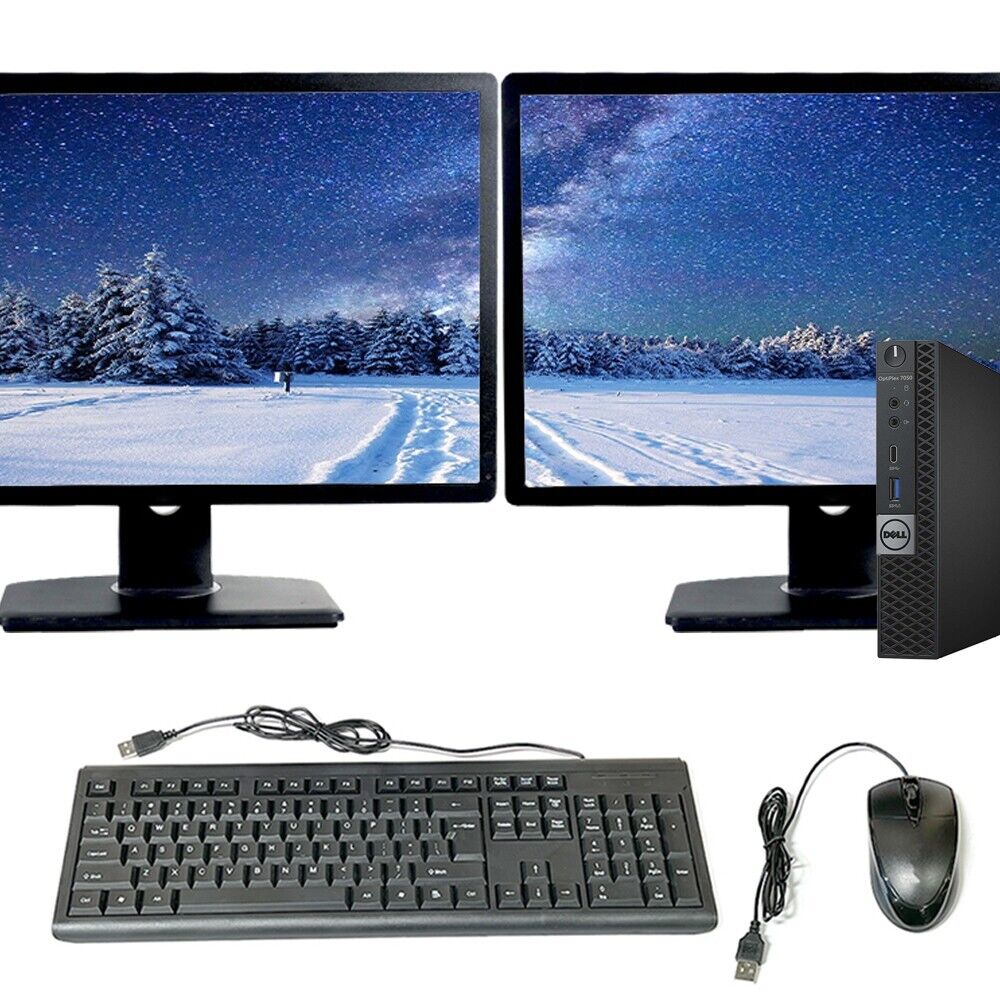 Dell i7 Micro Desktop Computer Windows 10 Pro PC 16GB RAM 512GB SSD Dual 22″ LCD