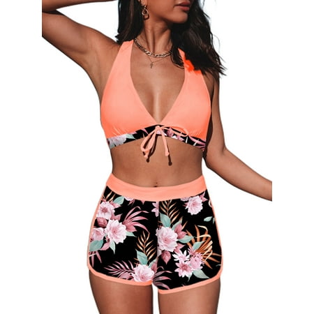 Aleumdr Bikini Sets for Women High Waist Swimsuits Halter Bikini Two Piece Bathing Suits Pale Chestnut XL