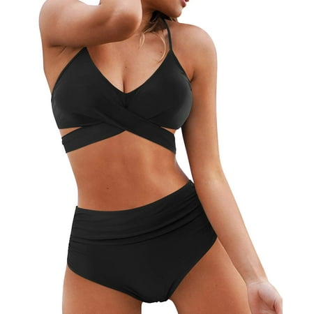 Women Cross Wrap Halter Bikini Set High Waisted Bathing Suits Push Up Two Piece Swimsuits