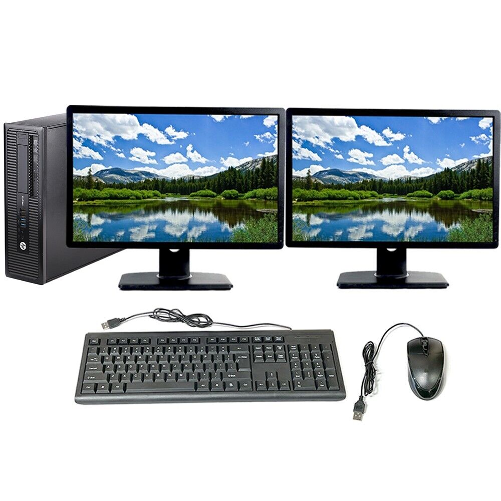 HP LCD Desktop i5 Computer PC 8GB RAM 1TB Dual 20″ Monitor Windows 10 Home WiFi