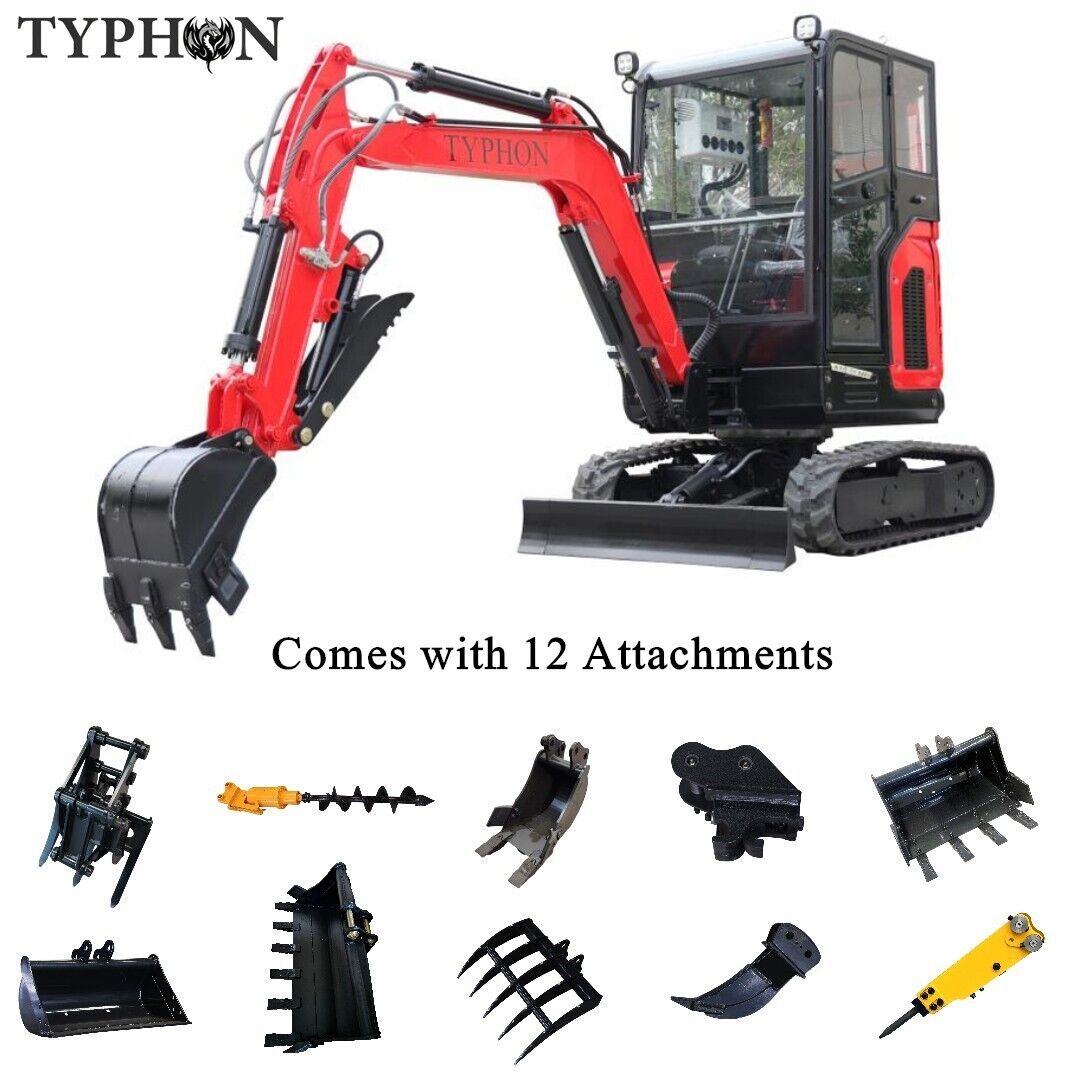 Mini Excavator 2.7 Ton Perkins Engine TYPHON TERROR X2 Excavator 12 Attachments