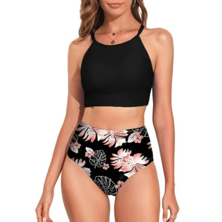 SHEWIN Floral Print Racerback Top High Waisted Bikini Set (Women’s), 2-Piece Set