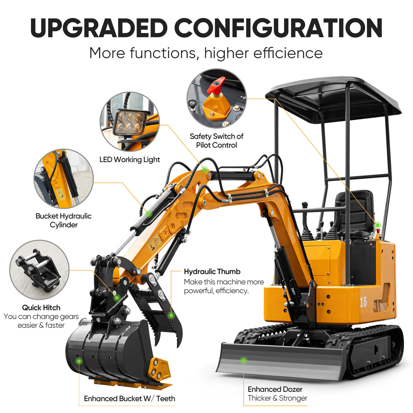 1.2T 1.5 Ton Mini Excavator 15HP Crawler B&S Engine EPA Hydraulic Free Shipping