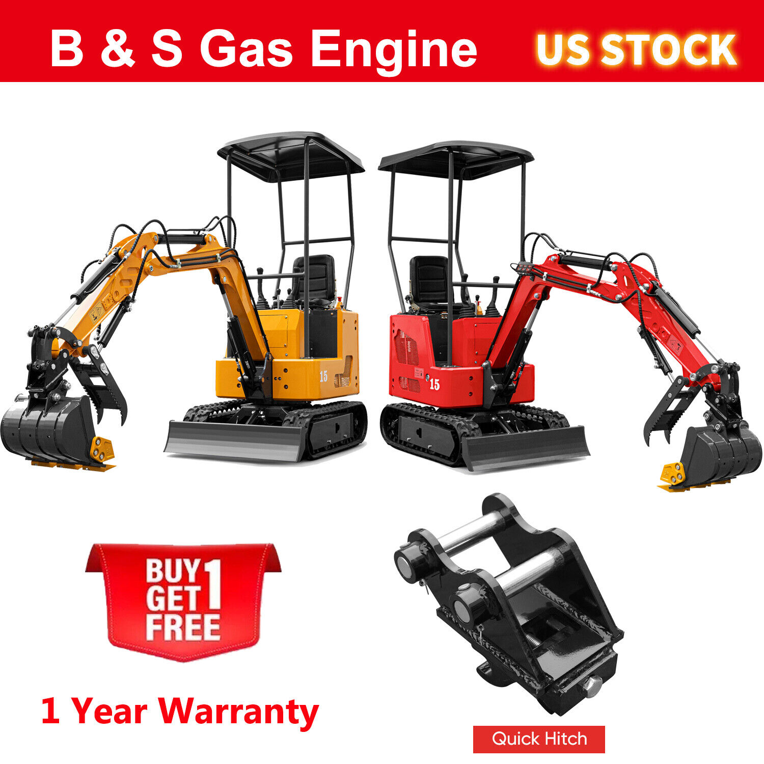 1.5 Ton Mini Excavator Tracked Crawler Digger with Canopy with Thumb Holder USA