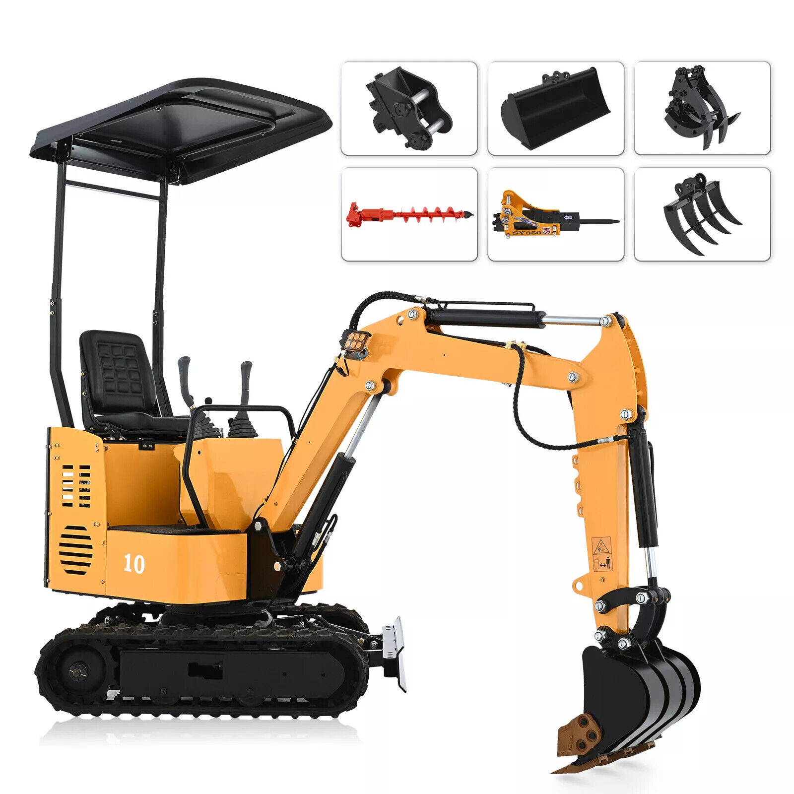 Mini Excavator Digger 1 T 13.5hp Tracked Crawler B&S EPA Engine W/ 6 Attachments
