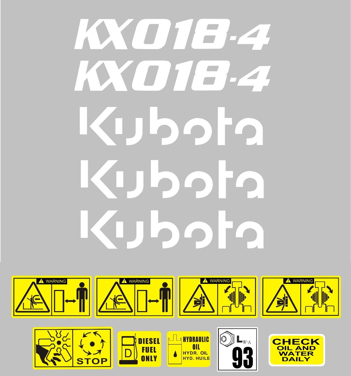Decal Sticker set. KUBOTA KX018-4 Mini Digger Pelle Bagger Excavator