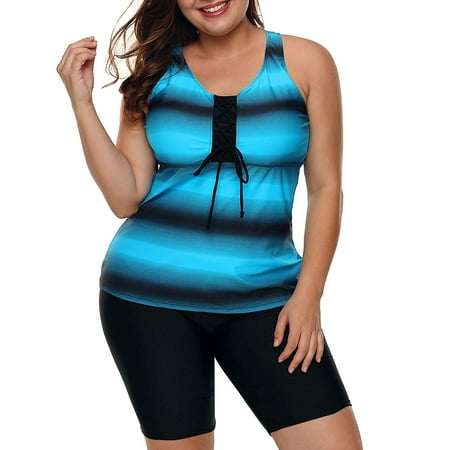 Women’s Plus Size Rash Guard Capris Tankini Athletic Swimwear
