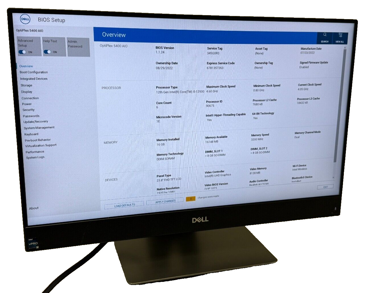 Dell OptiPlex 5400 AIO 23.8″ (i5-12500 – 16GB RAM – 256GB SSD+1TB HDD – Win11P)