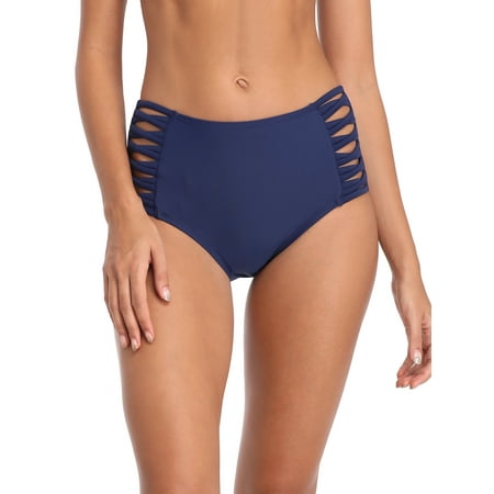 RELLECIGA Women’s Navy Blue High Waisted Strappy Sides Bikini Bottom Size Large