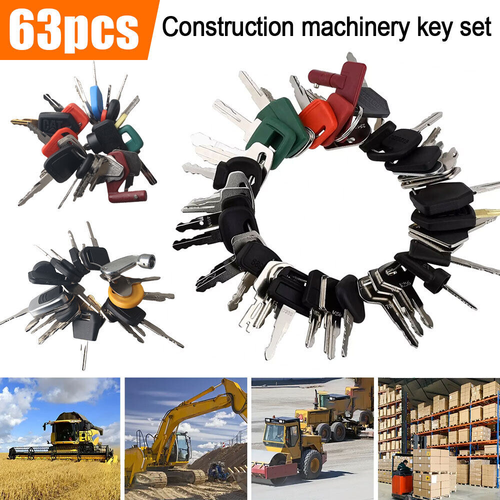 63 Heavy Construction Equipment Ignition Key Set Cat Case Deere Komatsu JCB