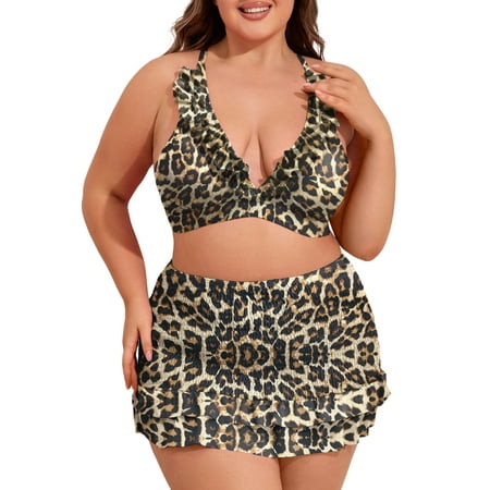Jusfitsu Plus Size Bikini Sets for Women V Neck High Waisted Bathing Suits Tummy Control Swimsuits 3 Piece Swimwear