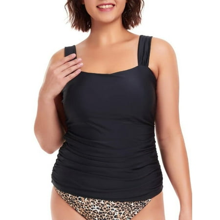 RELLECIGA Women’s Bandeau Ruched Tankini Top Swimsuits Modest Bathing Suits