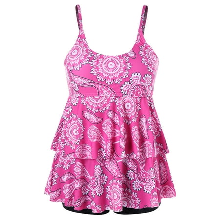 VSNOW Women Plus Size Tankini 2 Piece Bathing Suit Ruffles Swimsuit Swimwear