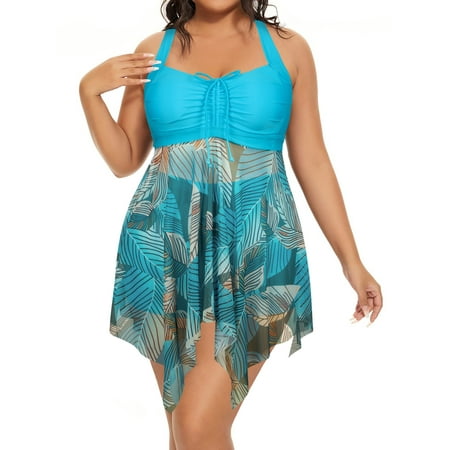 Chama Plus Size Tankini Swimsuits for Women Tummy Control Bathing Suit Boyshorts Swimdress