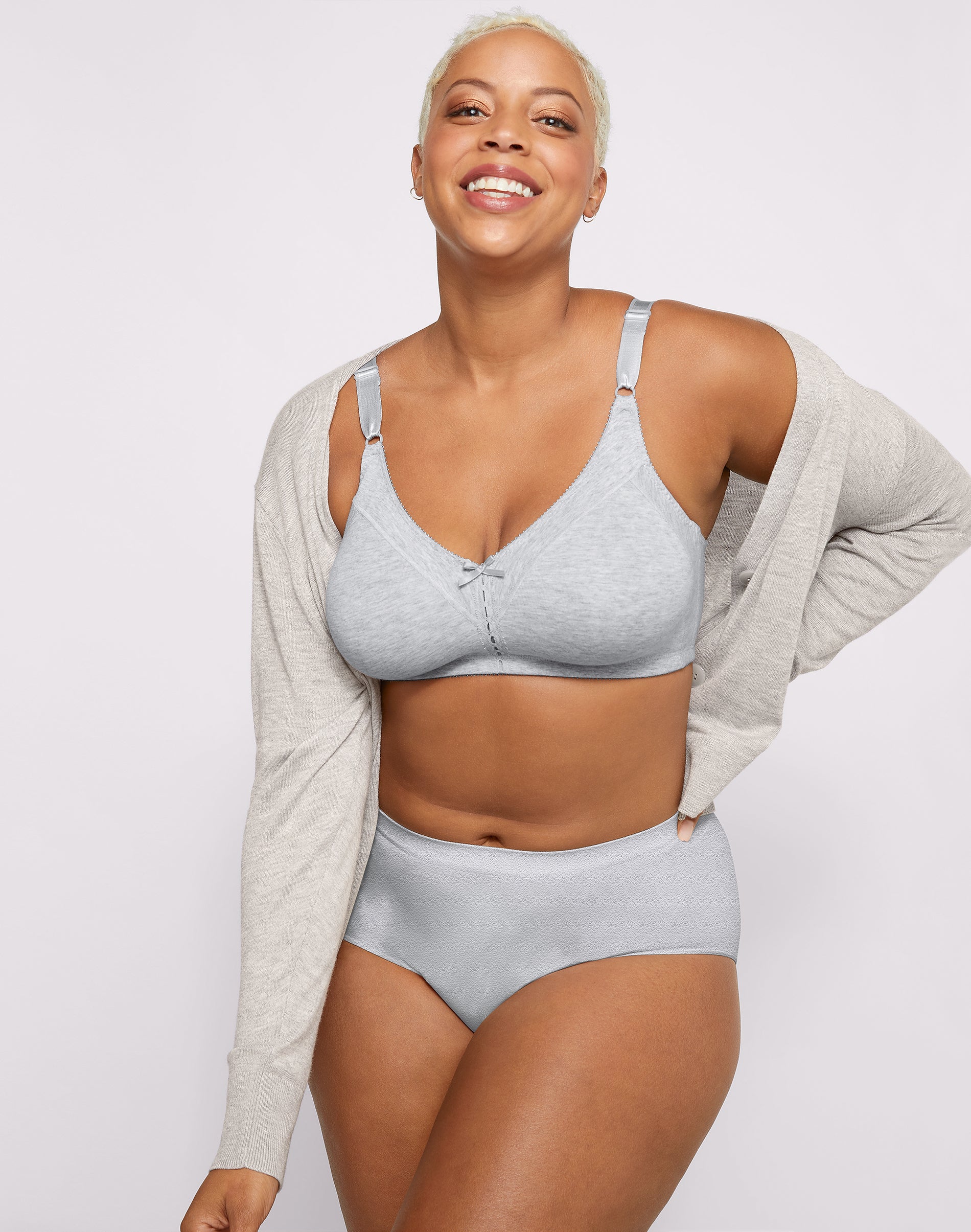 Bali Double Support Cotton Blend Wireless Bra Heather Grey 36C Women’s