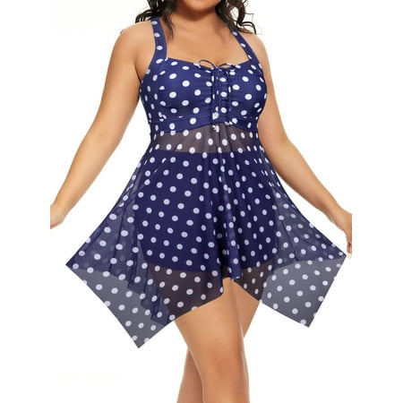 Womens Plus Size Tummy Control Swimdress Tankini Bathing Suits with Boyshorts Flowy Sheer Swimsuits