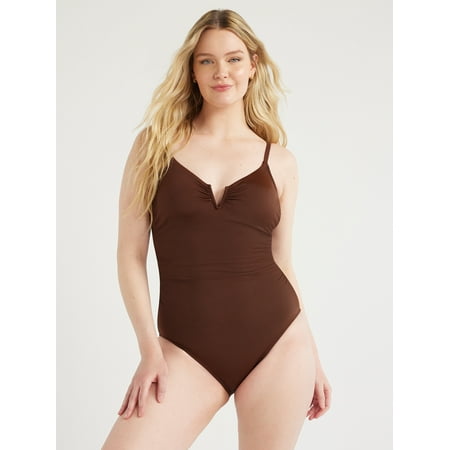 Time and Tru Women’s and Women’s Plus V Wire One Piece Swimsuit, Sizes XS-3X