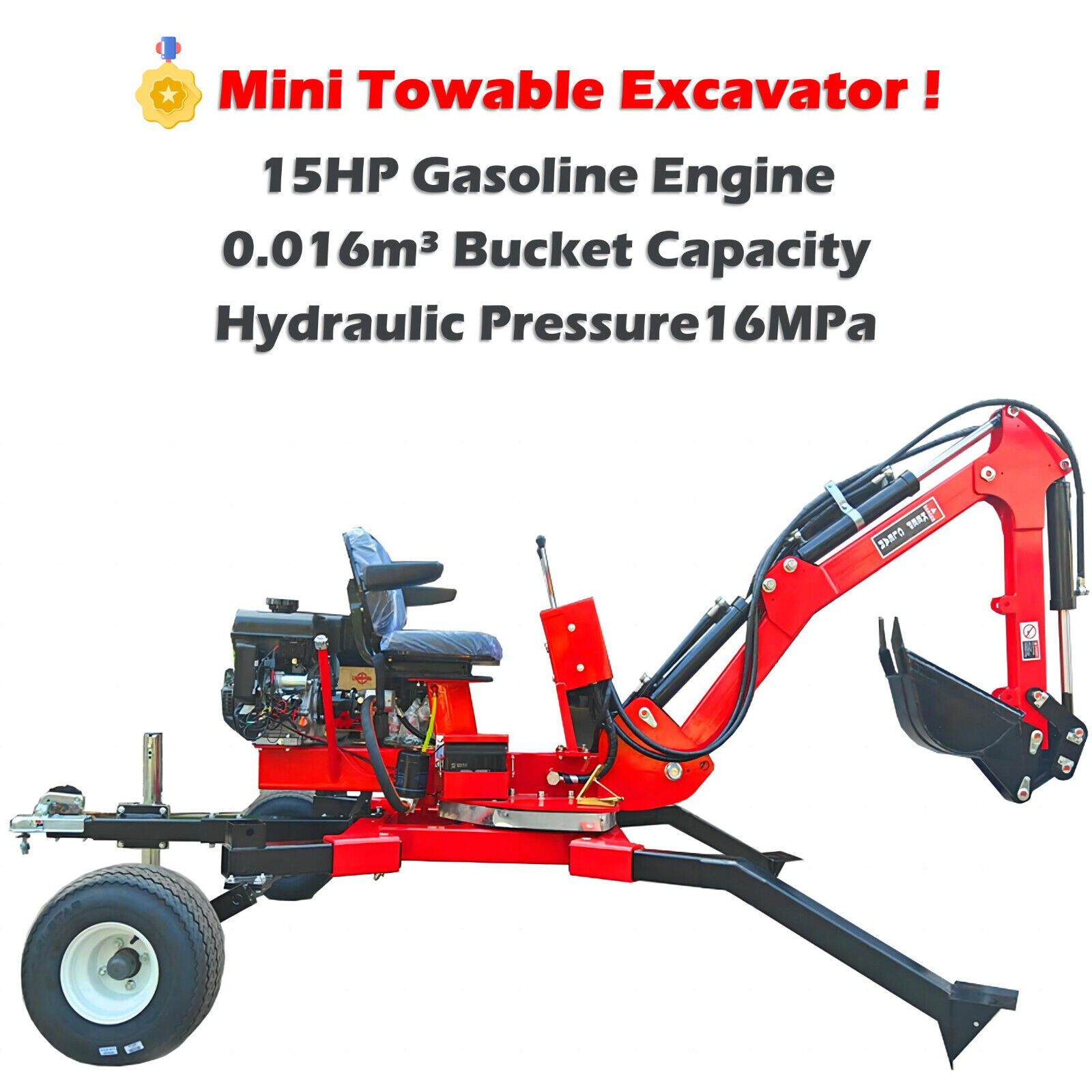 15HP Mini Towable Excavator Small Backhoe Excavator Trench 0.016cbm Bucket
