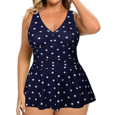 Shealles Swimdress Plus Size Tummy Control One-Piece Swimsuit (Women’s)