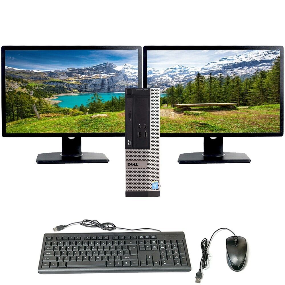 Dell Desktop Computer i3 16GB RAM 256GB SSD Dual 20in LCD Windows 10 Pro PC WiFi