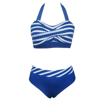 UTSJKR Bikini Sets for Women Push up Cheeky Bottoms Two Piece Swimsuits Sexy Halter String High Cut Triangle Bathing Suit Blue XXL