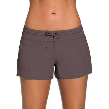 SHEWIN Women’s Athletic Swim Shorts Quick Dry Swimboard Shorts Oversized Solid Waistband Swimsuit Bottoms Brown XXL