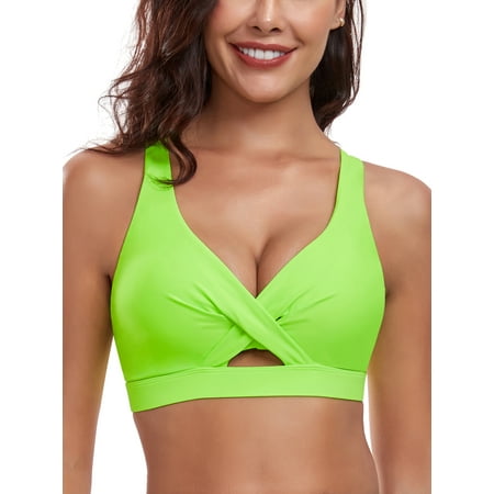 RELLECIGA Women’s V Neck Bikini Top Criss Cross Cutout Bathing Suits