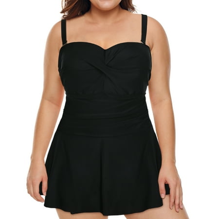 HDE Women’s Plus Swim Dress Tummy Control One-Pieces Swimwear Black 26