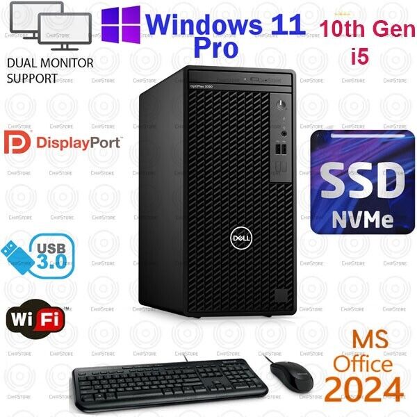 Dell Optiplex 3090 MT Intel i5-10400 16GB RAM 1TB NVMe SSD Win11 Pro Office 2024