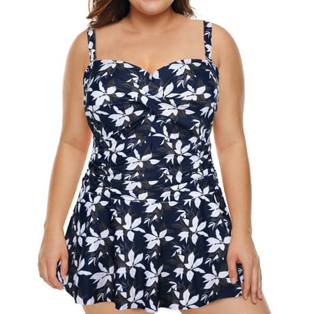 HDE Women’s Plus Swim Dress Tummy Control One-Pieces Swimwear Magnolia 18