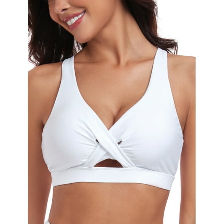 RELLECIGA Women’s V Neck Bikini Top Criss Cross Cutout Bathing Suits