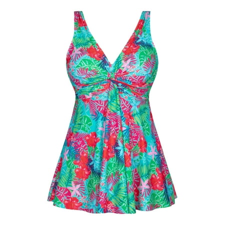 Rivelino Plus Size Twist-Knot Swimdress for Women Two Piece V Neck Tankini Swimsuits with Brief Tummy Control Bathing Suit Rivelino Plus Size Twist-Knot Swimdress for Women Two Piece V Neck Tankini Swimsuits with Brief Tummy Control Bathing Suit