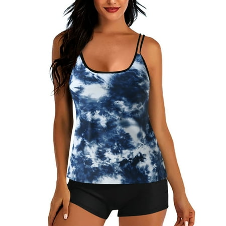 YanHoo Tankini Swimsuits for Women Swimsuit for Women 2024 Plus Size Tankini Swimsuit Tummy Control Two Piece Bathing Suits Tank Top with Shorts Swimwear