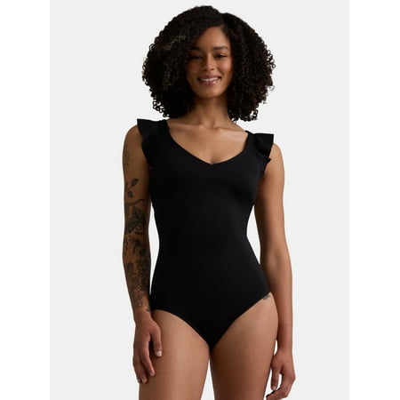 Time and Tru Women’s and Women’s Plus Long Torso Ruffle One Piece Swimsuit, Sizes S-3X