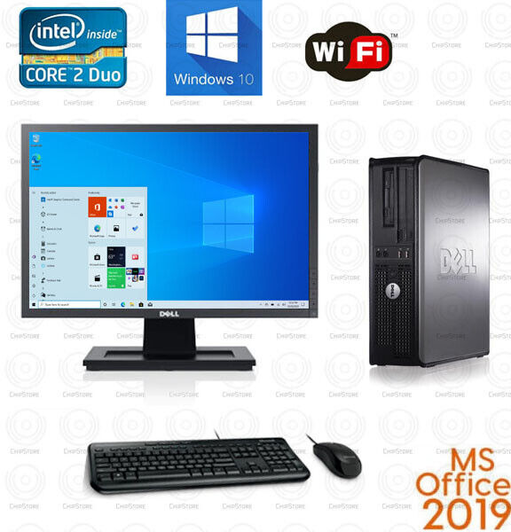 Dell Windows 10 Desktop Computer Core 2 Duo 4GB Ram DVD WiFi 19″ LCD Office 19
