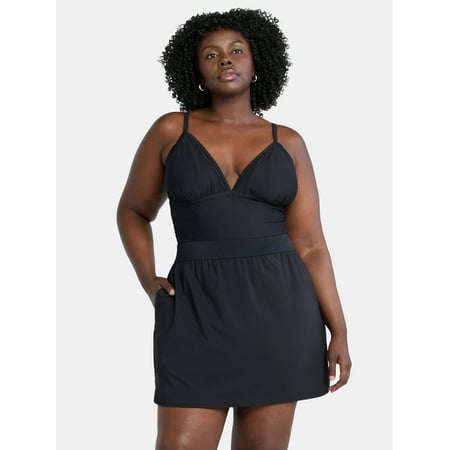 Time and Tru Women’s and Women’s Plus High Waist Swim Skirt with UPF30+, Sizes XS-3X