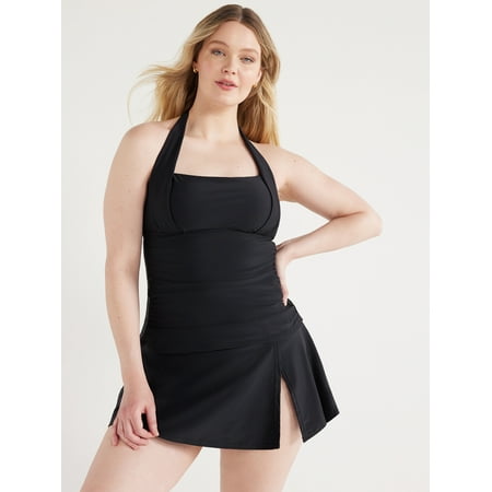 Time and Tru Women’s and Women’s Plus Halter Tankini and Black Swim Skirt Set, 2-Piece, Sizes S-3X
