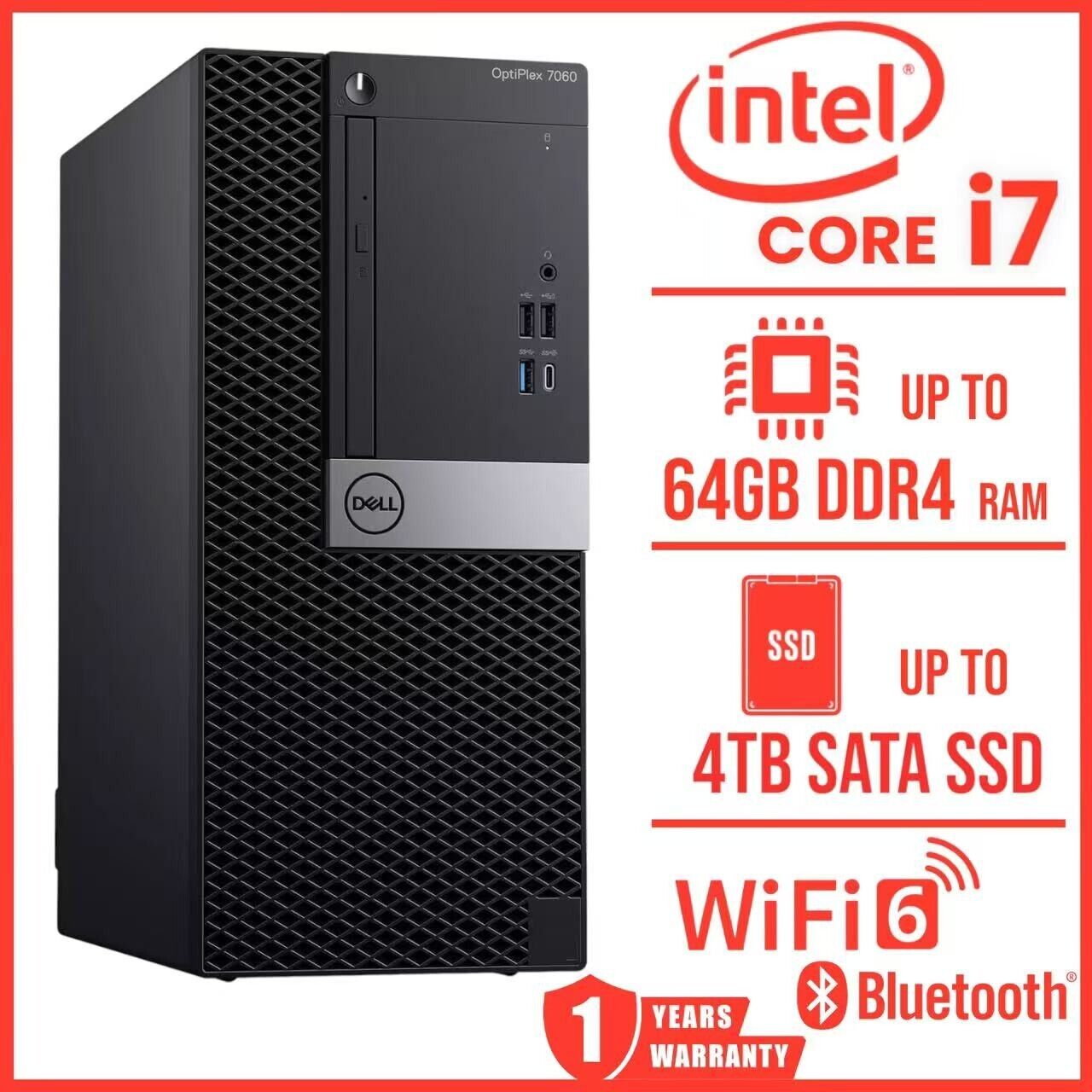 Dell Optiplex Desktop PC MT i7-8700 3.20GHz up to 64GB RAM 4TB SSD Win11 WIFI