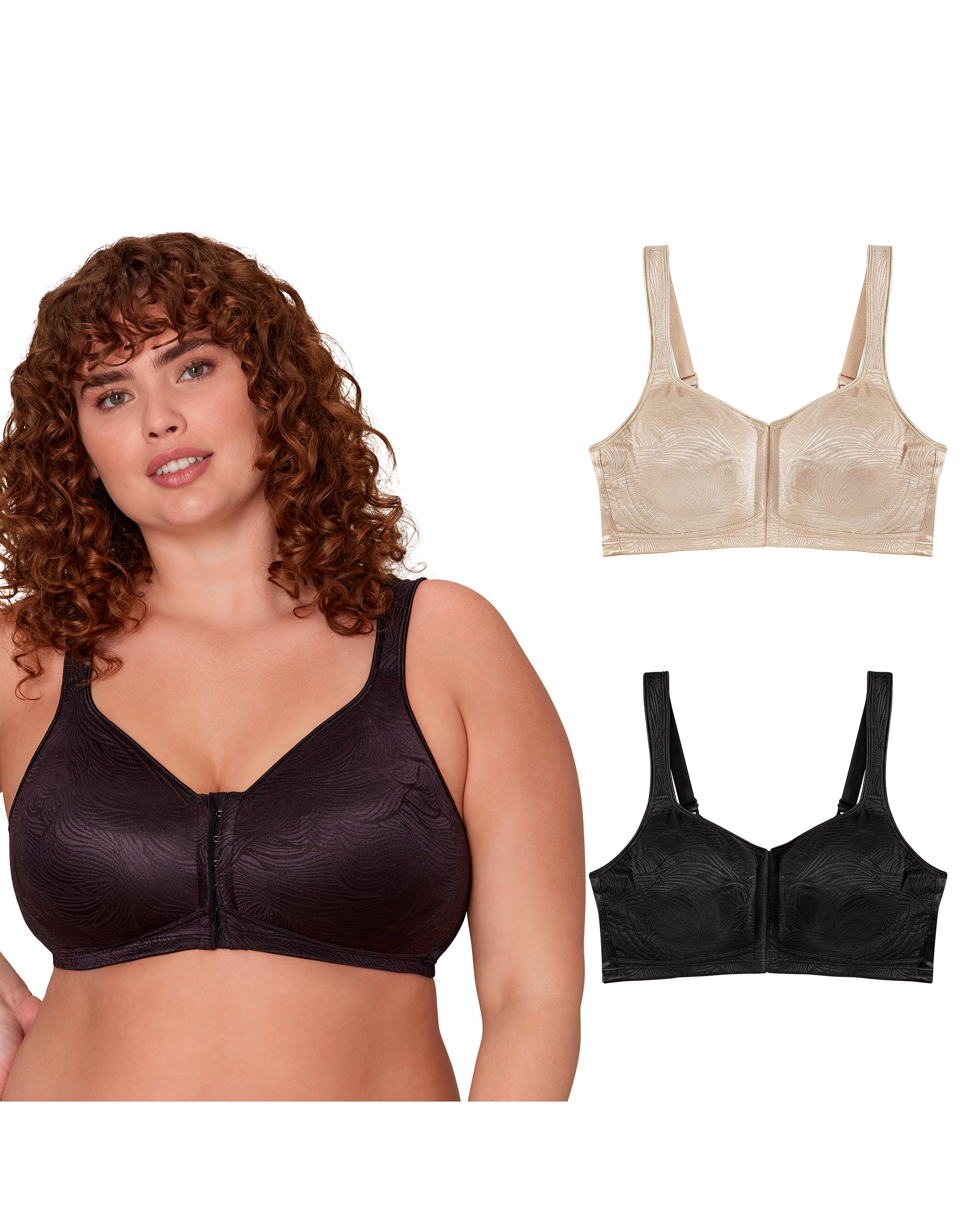 Playtex 18 Hour POWER SUPPORTX Front Close Extra Back Support Wireless Bra, 2-Pack Nude/Black 38B Women’s