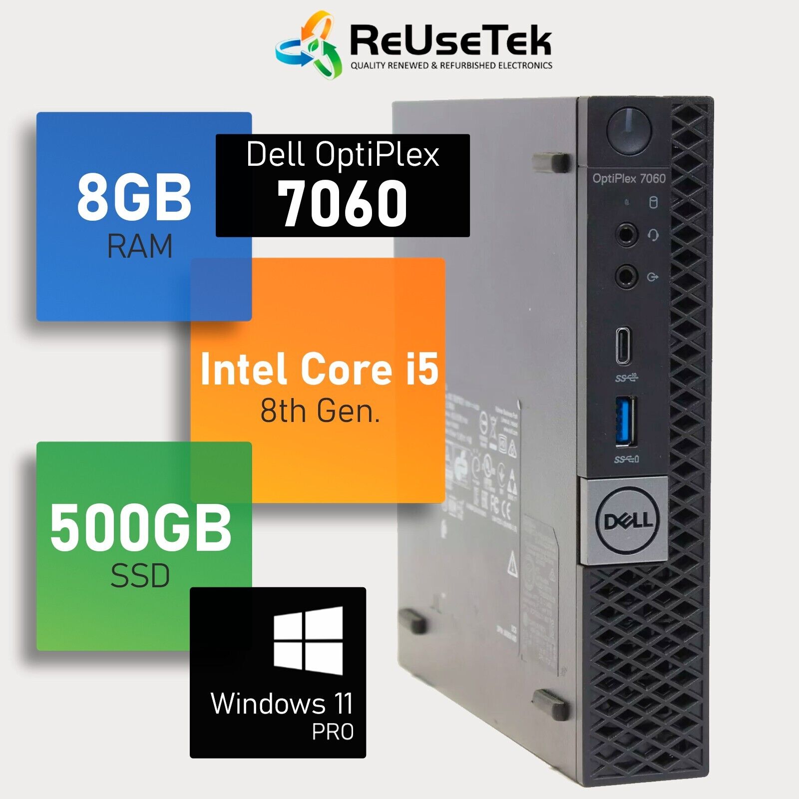 Dell OptiPlex 7060 Micro Intel i5-8500T 8GB RAM 500GB SSD WiFi + BT Win 11 Pro