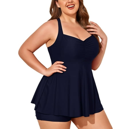 Summer Mae Plus Size Tankini Women 2 Pieces Swimsuits with Shorts Flowy Bathing Suits