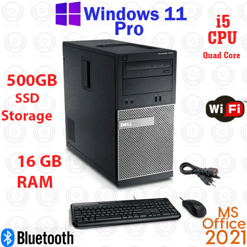 Window 11 Dell OptiPlex 500GB SSD Core i5 DVD 16GB RAM WiFi Desktop Computer