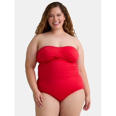Time and Tru Women’s and Women’s Plus Bandeau Twist Front One Piece Swimsuit, Sizes XS-3X